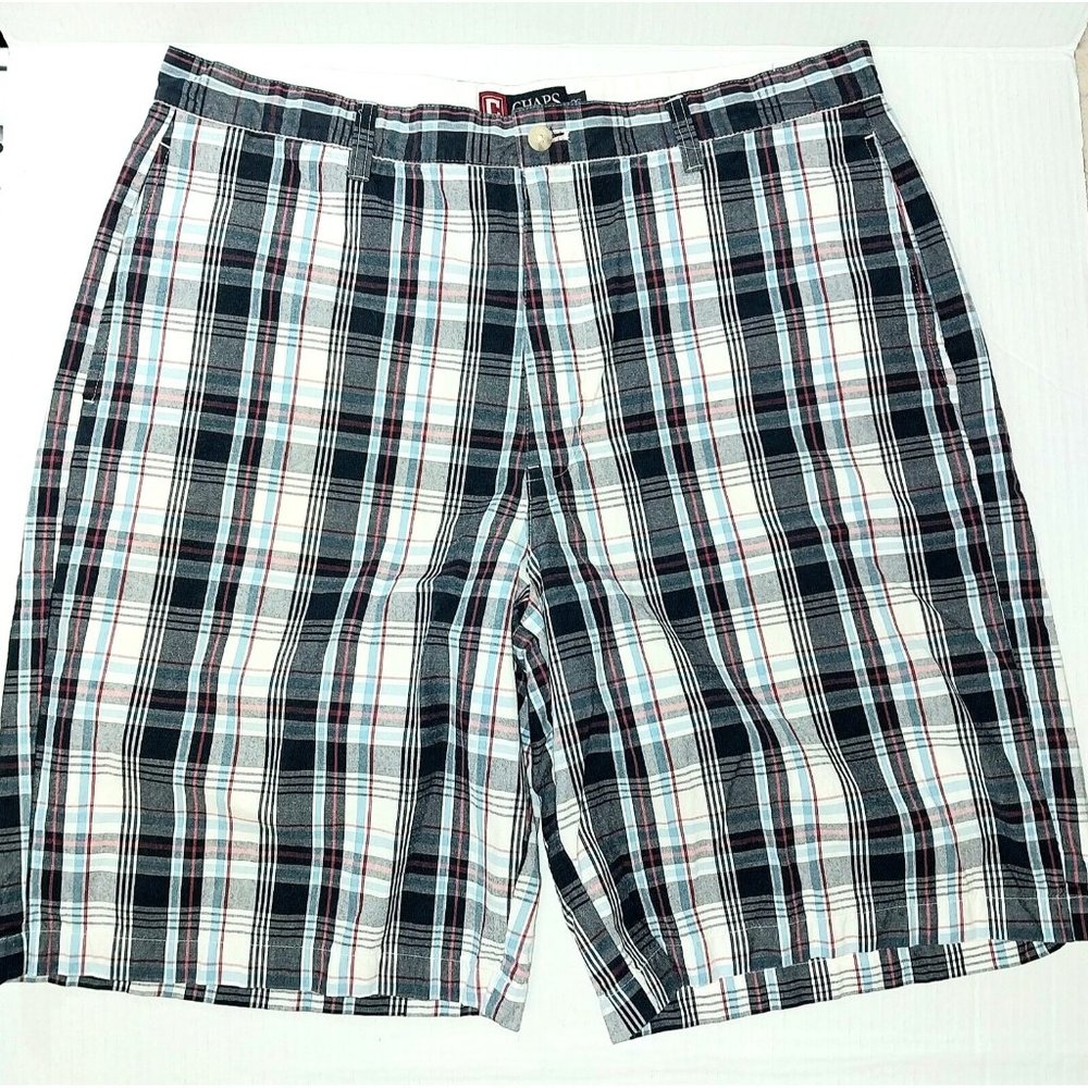 Chaps Ralph Lauren Men's Blue Plaid Flat Front Pocket Bermuda Shorts 36 - Picture 1 of 4